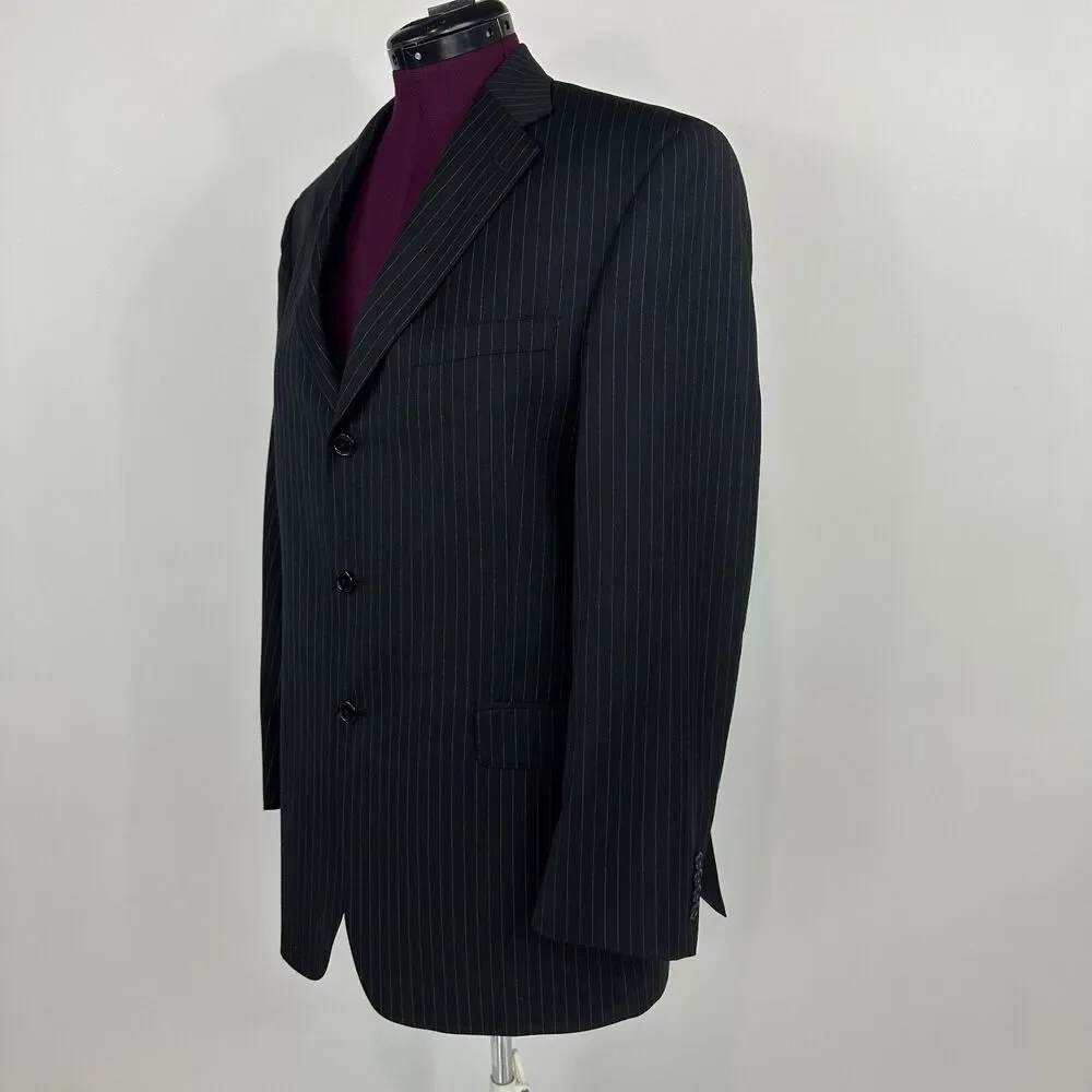 Daniel Cremieux Blazer Loro Piana Super 120s 42R Black Pinstripe Wool Men Jacket